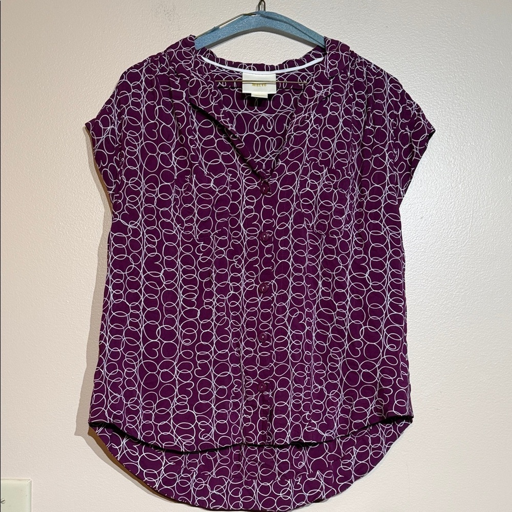 Maeve Plum and White Patterned Blouse
